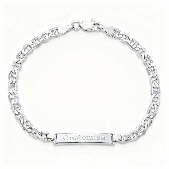 Pulseira de identificação personalizada com gravação em ouro branco de 10 quilates