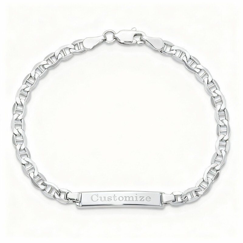 Pulsera de identificación grabada personalizada en oro blanco de 10 quilates-18