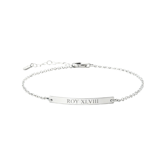 Pulsera de identificación personalizada grabada en oro blanco de 10 quilates