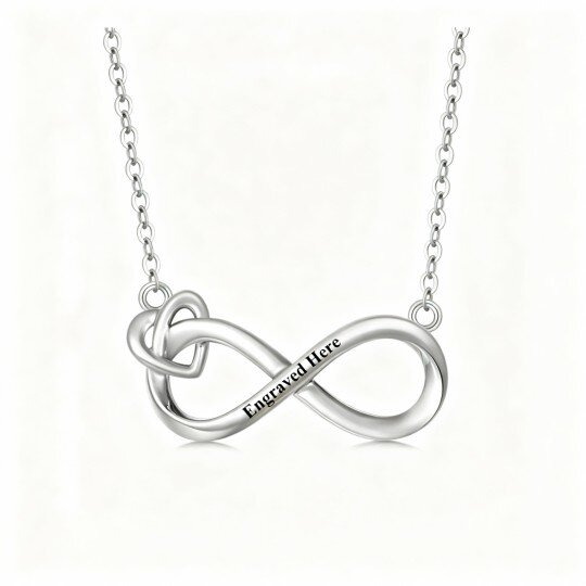 Colar com pendente de símbolo do infinito em ouro branco 10K e gravação personalizada