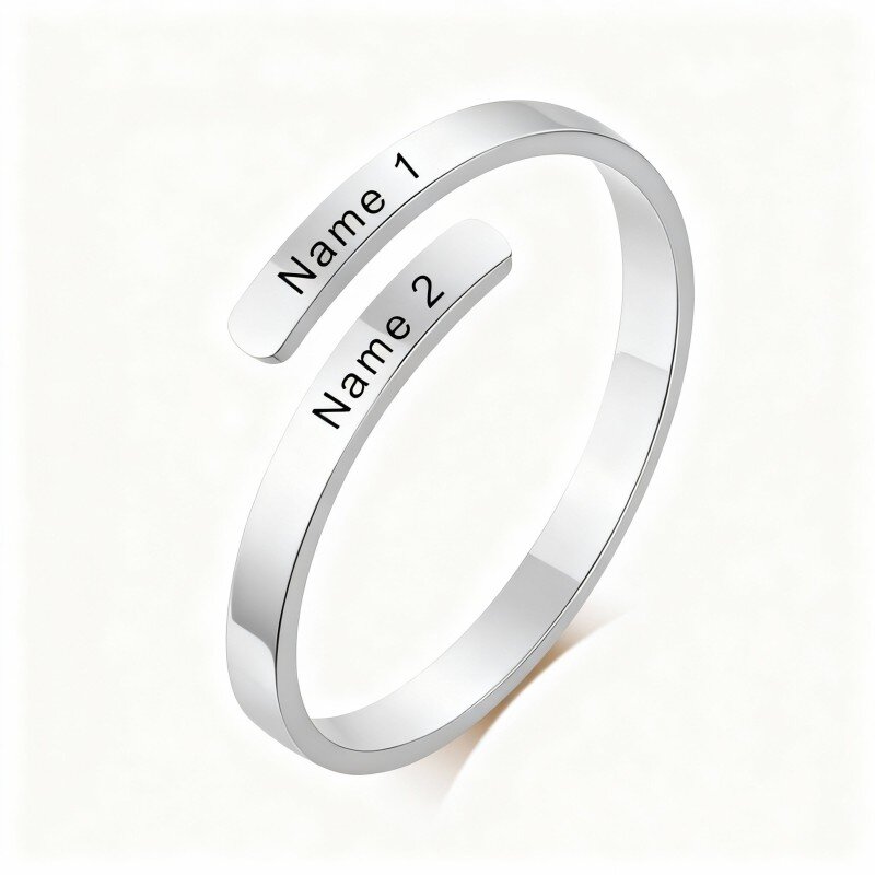 14K witgouden gepersonaliseerde open ring met gravure-1