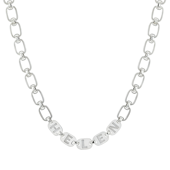 Цепочка-подвеска из белого золота 10 карат с персонализированной гравировкой в виде скрепки.