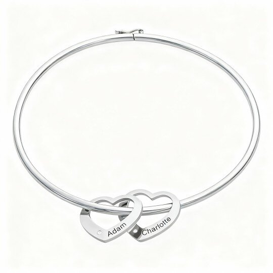 Pulseira com pendente personalizado gravado em ouro branco 10K com zircónias cúbicas