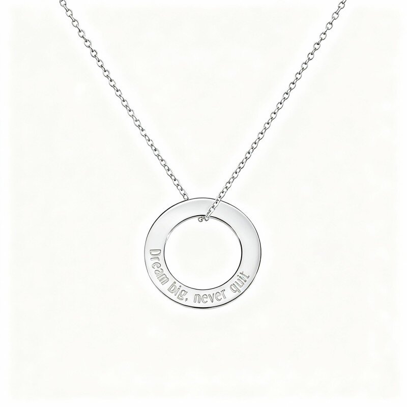 Collar con colgante grabado personalizado en oro blanco de 9 quilates-17