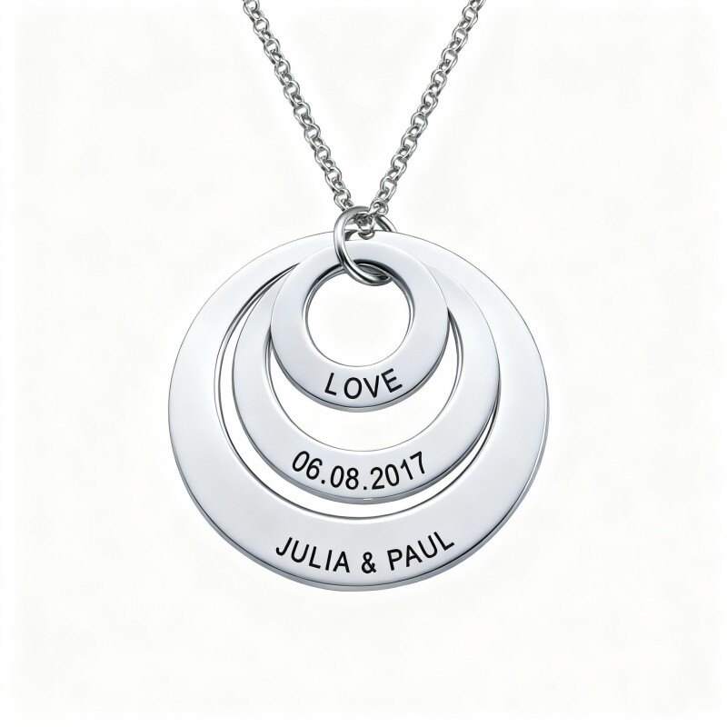 Collar con colgante grabado personalizado en oro blanco de 14 quilates-1