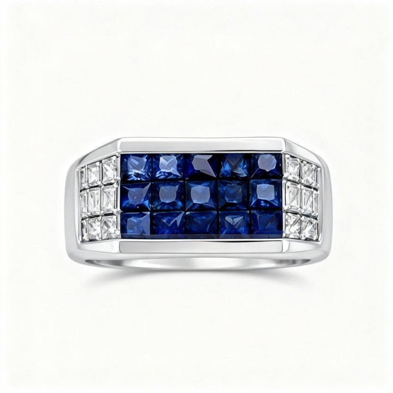 Personalisierter Herrenring aus 10-karätigem Weißgold mit Zirkonia und Gravur-18