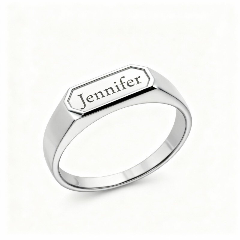 Anillo grabado personalizado de oro blanco de 10 quilates-20