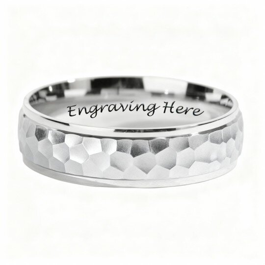 خاتم من الذهب الأبيض عيار 10 قيراط بنقش شخصي