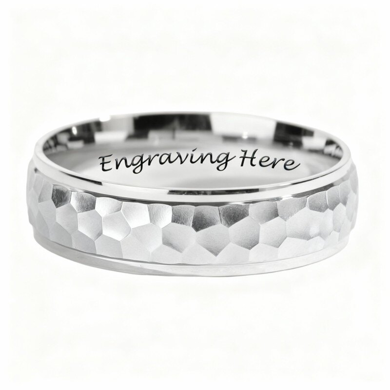 Anillo grabado personalizado de oro blanco de 10 quilates-5