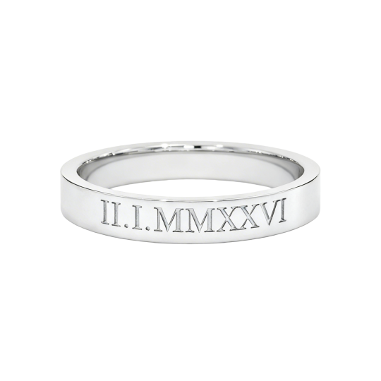 10K White Gold Personalized Engraving & Roman Numerals Ring