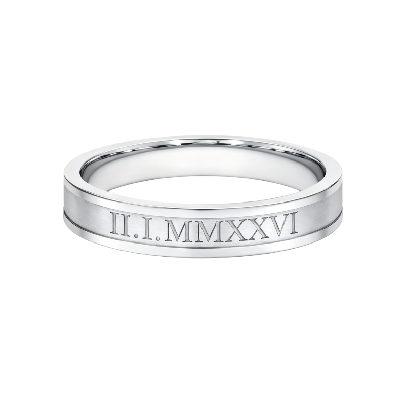 Bague en or blanc 10 carats avec gravure personnalisée et chiffres romains-3