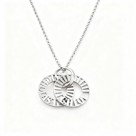 10K White Gold Personalized Engraving & Round Circle Pendant Necklace