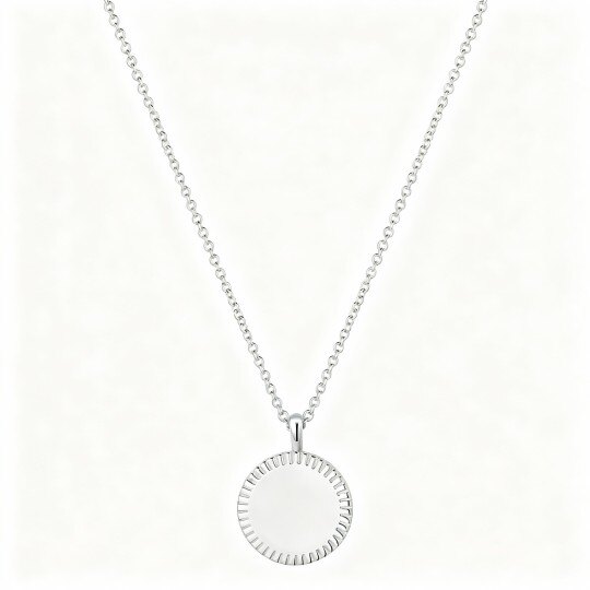 Colar em ouro branco 10K com gravação personalizada e moeda redonda