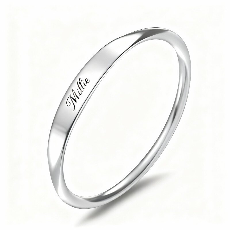 10K White Gold Personalized Engraving Signet Ring-1