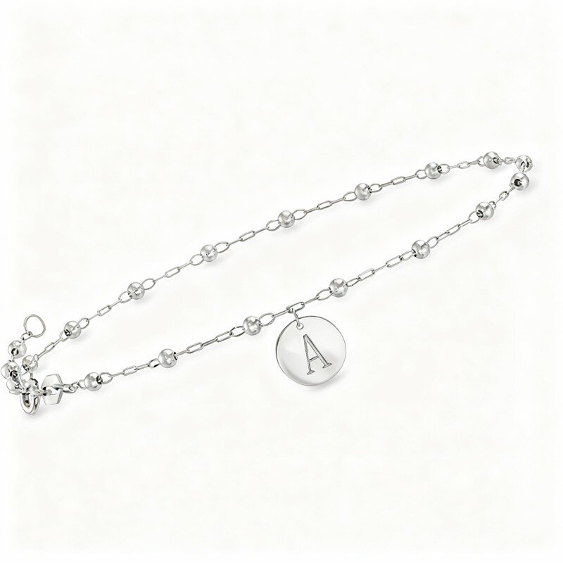 Platinum with White Gold Plated Personalized Engraving Single Layer Charm Anklet-1