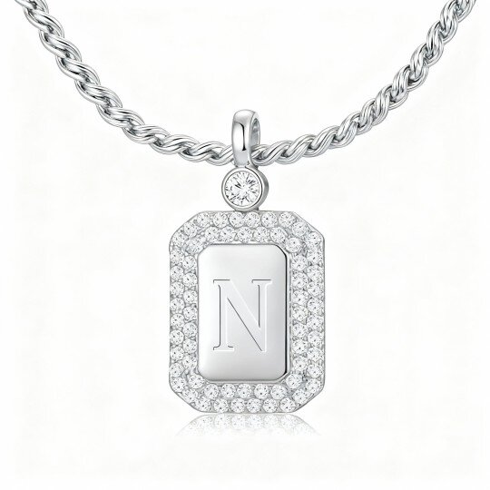 10K White Gold Cubic Zirconia Personalized Initial Letter & Bar Pendant Necklace