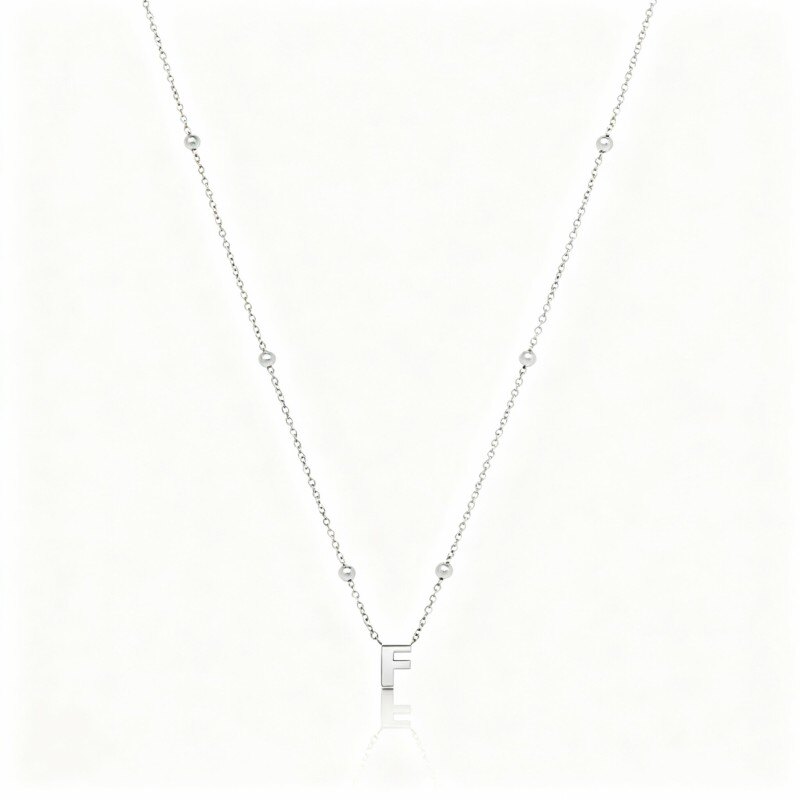 Collier pendentif personnalisé en or blanc 10 carats avec initiale et perle-1