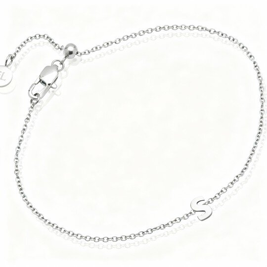 10K White Gold Personalized Initial Letter Charm Bracelet