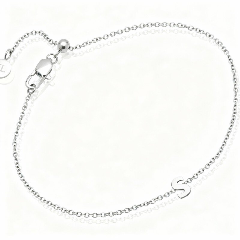 10K White Gold Personalized Initial Letter Charm Bracelet-9