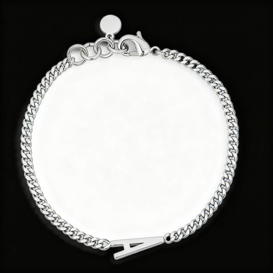 Pulsera con dije de inicial personalizada en oro blanco de 10 quilates