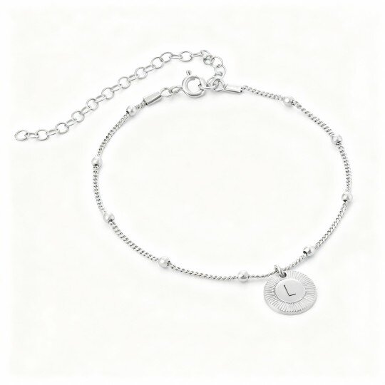9K White Gold Personalized Initial Letter Charm Bracelet