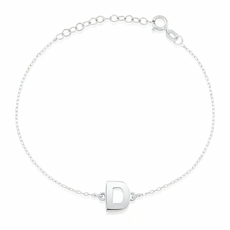 Pulsera con dije de inicial personalizada en oro blanco de 14 quilates-1