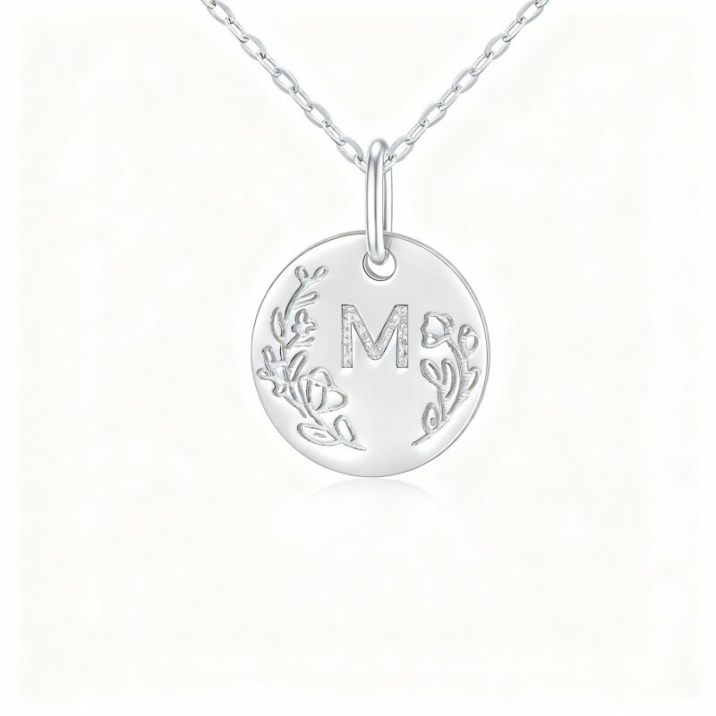 Colar com pendente de moeda com inicial personalizada em ouro branco 10K-1