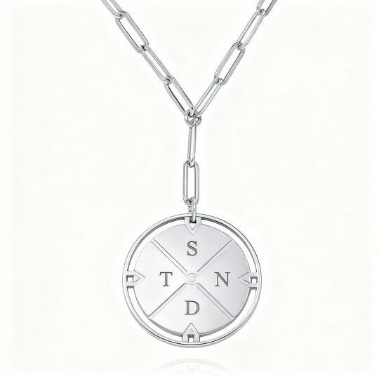 Colar personalizado em ouro branco de 18 quilates com inicial e bússola