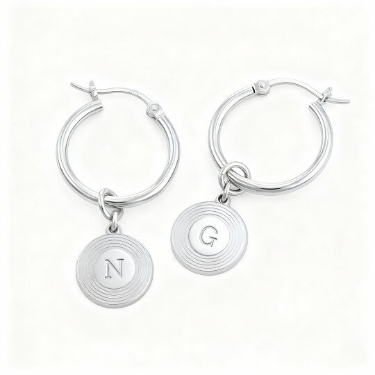 9K White Gold Personalized Initial Letter Drop Earrings