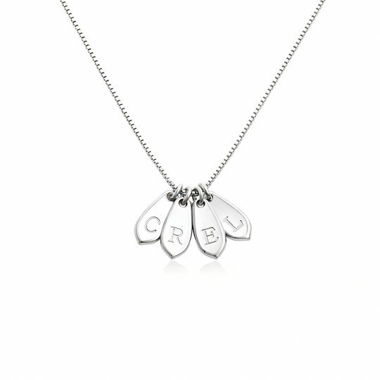 10K White Gold Personalized Initial Letter & Drop Shape Pendant Necklace