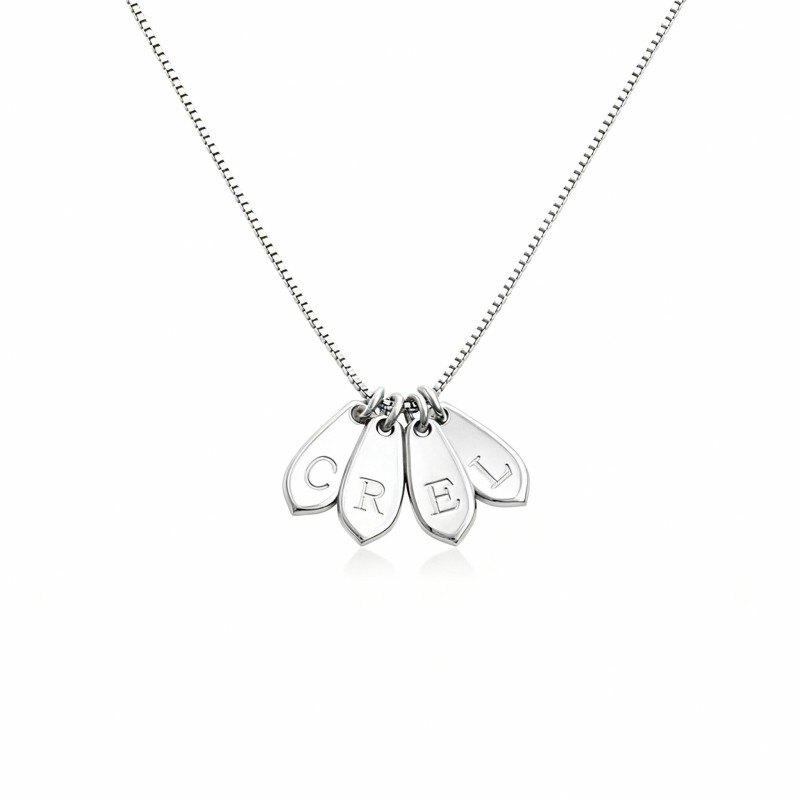 10K White Gold Personalized Initial Letter & Drop Shape Pendant Necklace-1