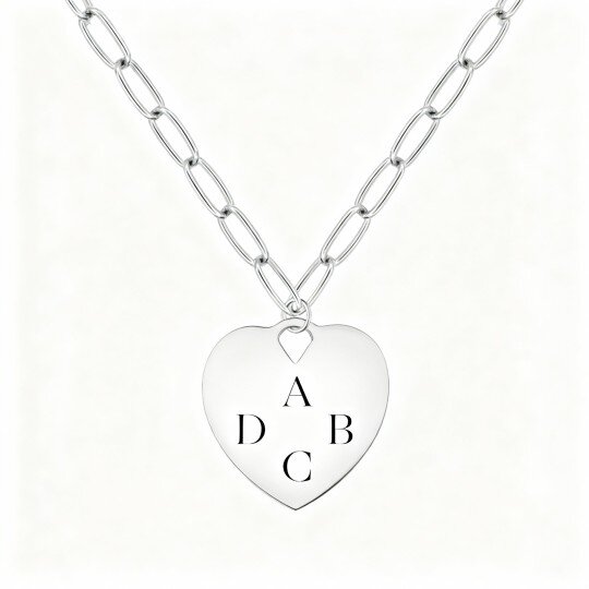 10K White Gold Personalized Initial Letter & Heart Pendant Necklace