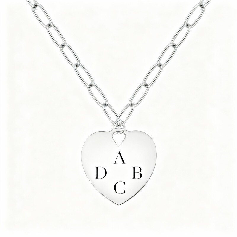 10K White Gold Personalized Initial Letter & Heart Pendant Necklace-1