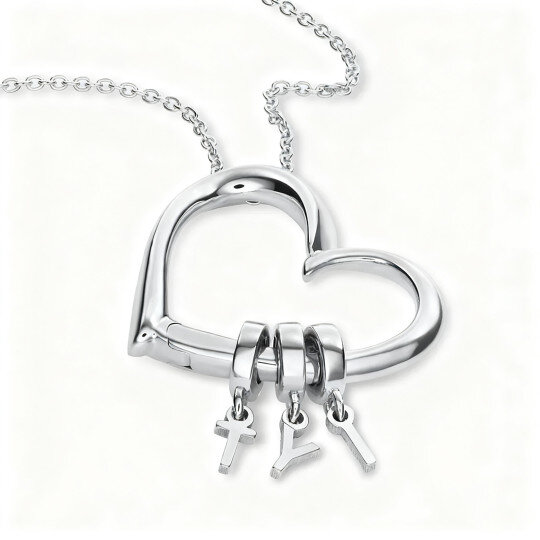 10K White Gold Personalized Initial Letter & Heart Pendant Necklace