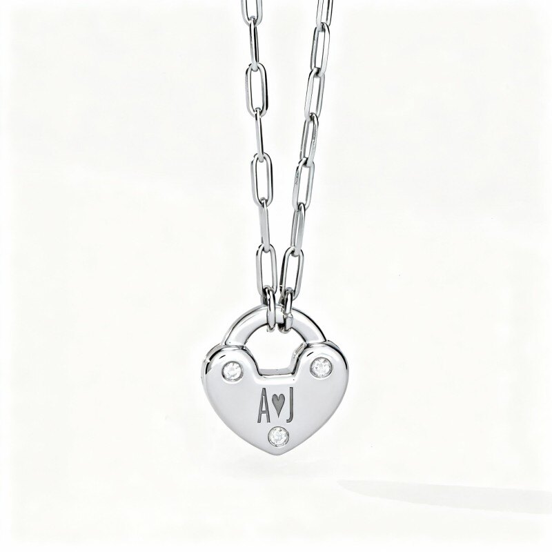 10K White Gold Cubic Zirconia Personalized Initial Letter & Heart Pendant Necklace-1