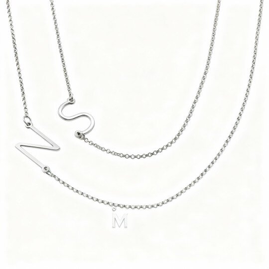 9K White Gold Personalized Initial Letter Layered Necklace