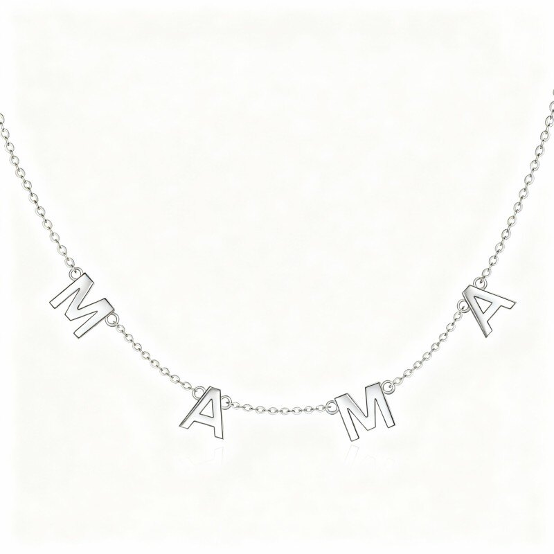 14K White Gold Personalized Initial Letter Metal Choker Necklace-1