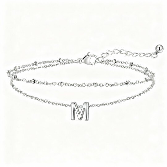 10K White Gold Personalized Initial Letter Multi-layered Charm Anklet