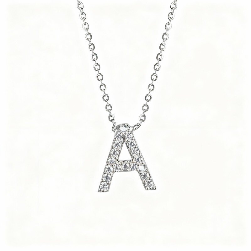 10K White Gold Cubic Zirconia Personalized Initial Letter Pendant Necklace-1