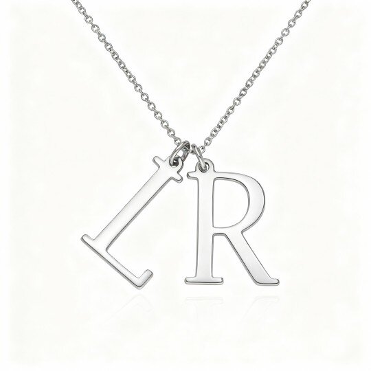 10K White Gold Personalized Initial Letter Pendant Necklace