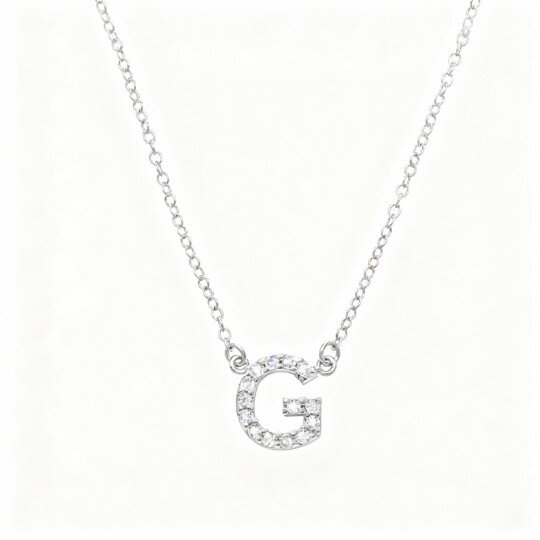10K White Gold Cubic Zirconia Personalized Initial Letter Pendant Necklace