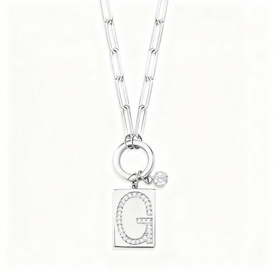 10K White Gold Cubic Zirconia Personalized Initial Letter Pendant Necklace