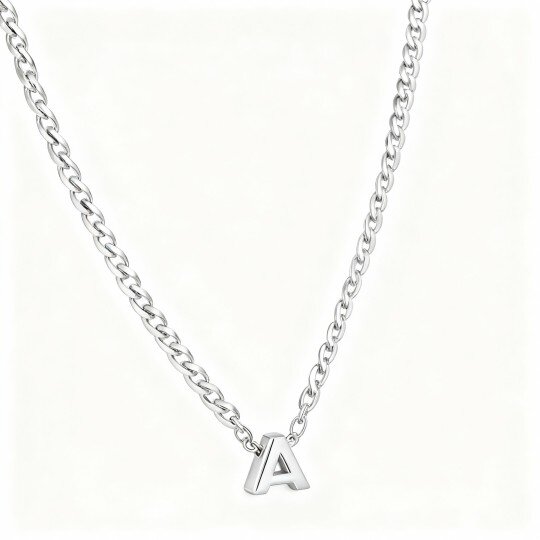 10K White Gold Personalized Initial Letter Pendant Necklace