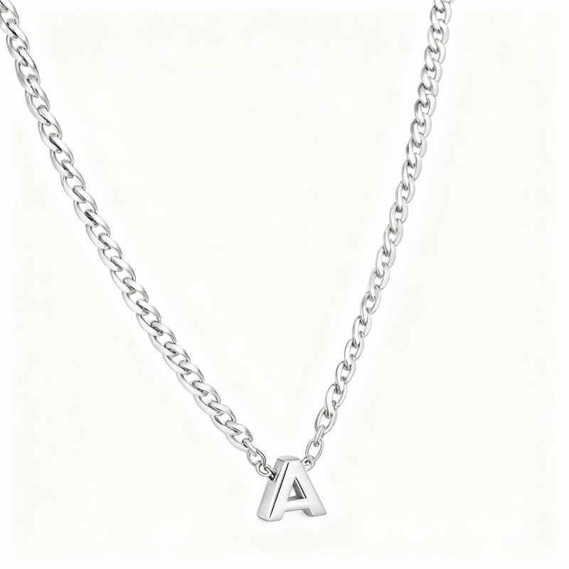 Collier pendentif personnalisé avec initiale en platine plaqué or blanc-1