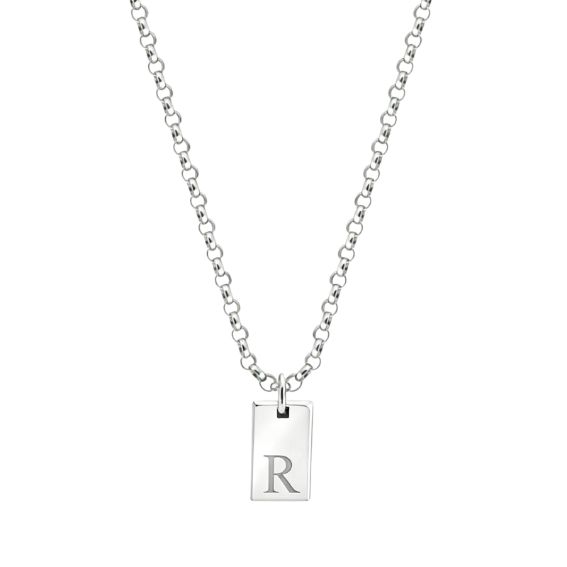 Collar con colgante de inicial personalizada en oro blanco de 10 quilates-1