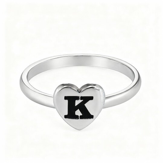 9K White Gold Personalized Initial Letter Ring
