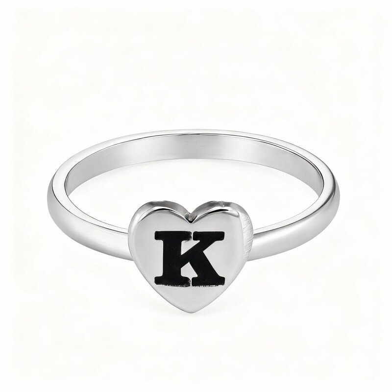 9K White Gold Personalized Initial Letter Ring-1