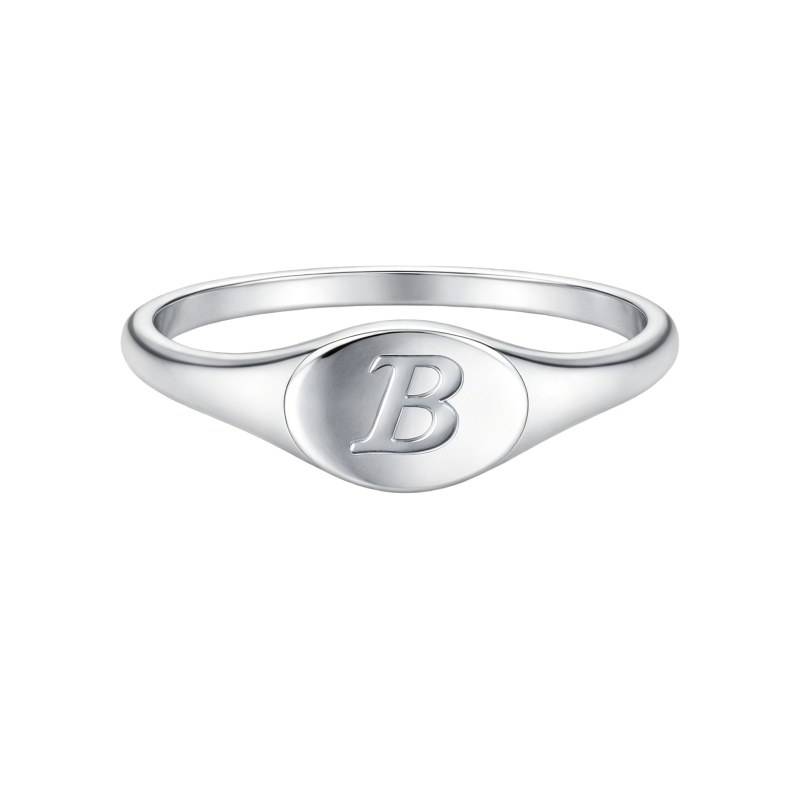 Anillo con inicial personalizada de oro blanco de 10 quilates-5