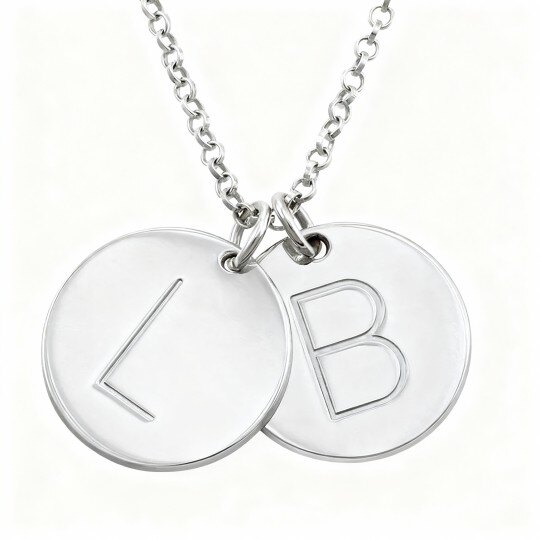 10K White Gold Personalized Initial Letter & Round Coin Necklace
