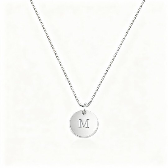 10K White Gold Personalized Initial Letter & Round Coin Necklace